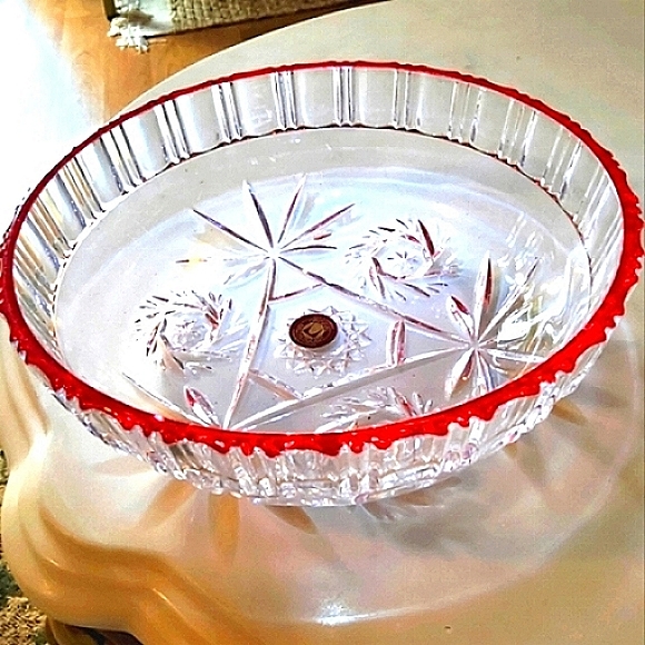 Walther-Glas Germany Crystal Bowl Red Accents Vintage